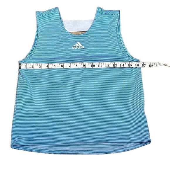 Adidas Blue And White Stripe Sleeveless Athletic Top With Open Cutout Back, EUC - Picture 7 of 7